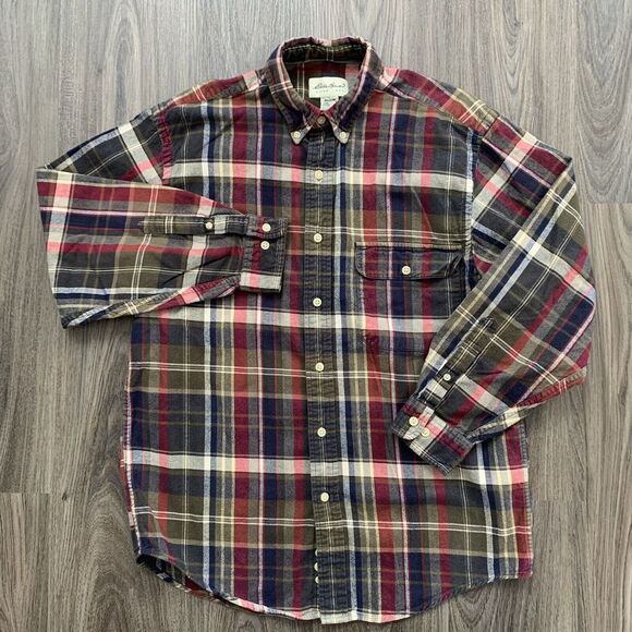 Eddie‎ Bauer Red & Blue Plaid Flannel Shirt Size small casual - Picture 2 of 7